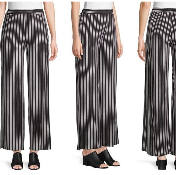 NEW RENVY Black and White Stripes with Side-Slit Wide Leg Pants NWOT - Picture 11 of 16